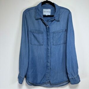Lola River Light Wash Tencel Denim Button Down Shirt Soft Chambray Size M